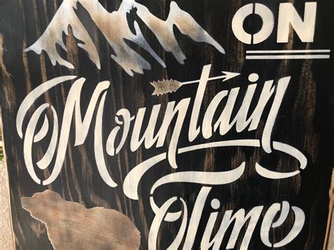 On Mountain Time Wood Sign 14 X 14 Mountain Home Decor Patio Signs