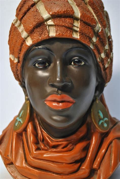 #vintage #chalkware #bathroom fish #his and hers #my wall color looks different in every single one of these pics and none of them are right. VINTAGE 1960s MARWAL CHALKWARE AFRICAN LADY W/TURBIN HEAD ...