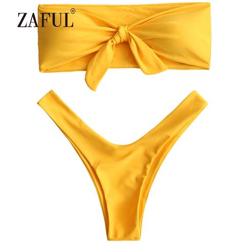 Buy Zaful Bikini Knotted High Cut Bandeau Bikini Women