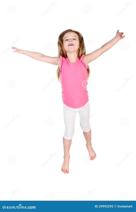 Adorable Little Girl Jumping In Air Isolated Stock Photo Image Of