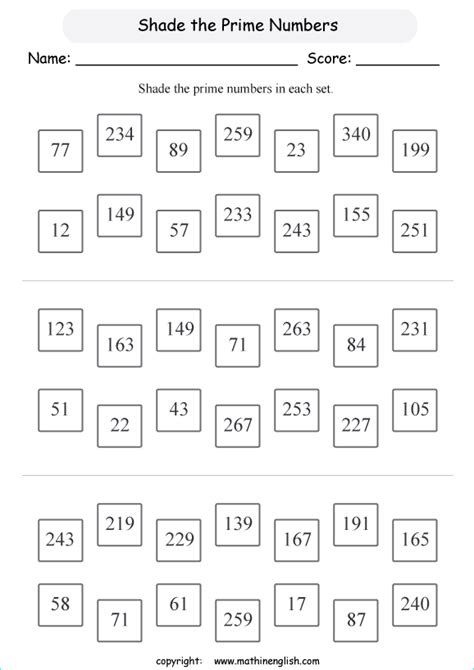 Shade In Each Set The Prime Numbers Up To 300 Some Numbers Are