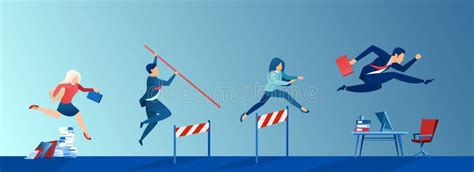 Vector Of Business People Conquering Adversity Overcoming Obstacles