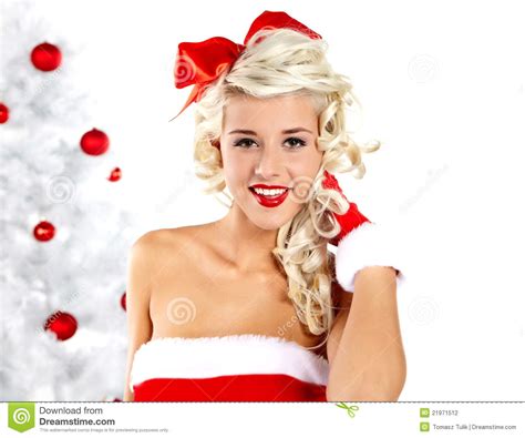 Pin Up Girl Wearing Santa Claus Clothes Stock Photo