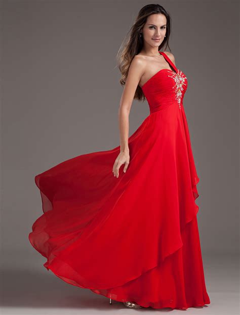 Sexy A Line Red Chiffon Sequin One Shoulder Prom Dress Milanoo Com