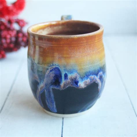 Andover Pottery — Gorgeous Colorful 15 Oz Mug Handmade Pottery Coffee Cup With Dripping Glazes