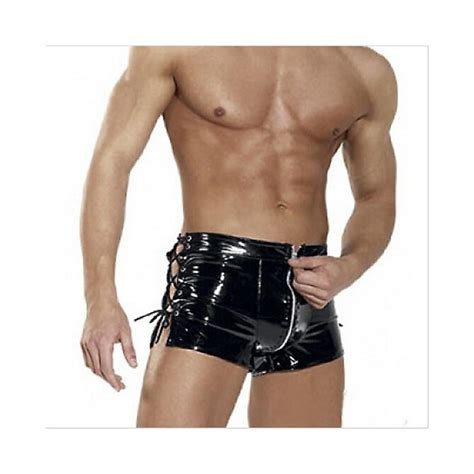2018 Mens Black Sexy Tight Leather Latex Pvc Shorts Men Patent