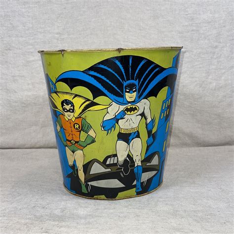 Vintage Cheinco Batman And Robin Double Sided Metal Trash Can Ebay