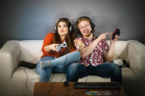 Gaming Couple Playing Games Stock Photo Image Of Women Enthusiasm