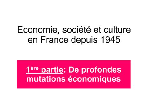 économie Société Culture Depuis 1945