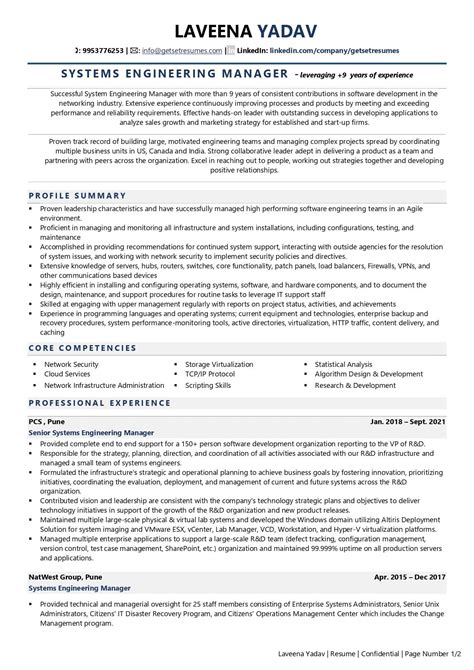 Systems Engineering Manager Resume Examples And Template With Job