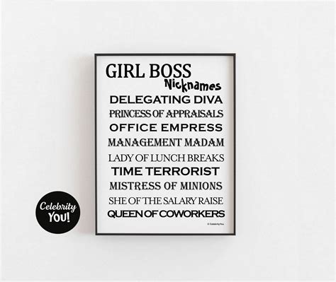 Girl Boss Nicknames Printable Office Decor Print Funny Boss Etsy