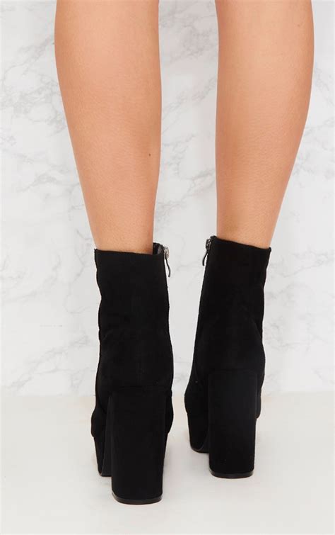 black faux suede block heel ankle boot prettylittlething usa
