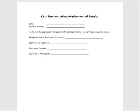 Cash Payment Acknowledgement Of Receipt Cash Payment Acknowledgement Of Receipt Template Word