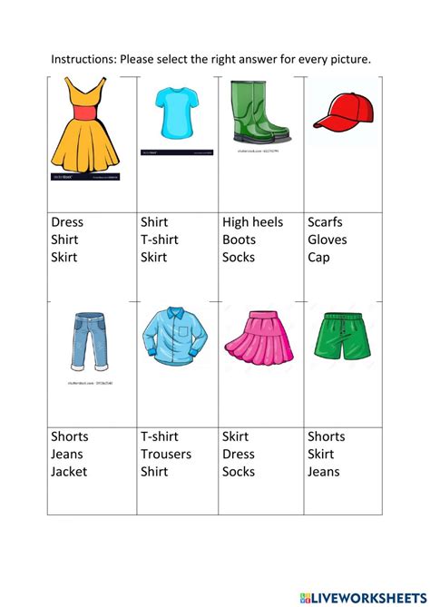 Ejercicio Online De Clothes Para Grade 3