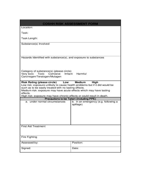 2022 Coshh Risk Assessment Form Fillable Printable Pdf And Forms