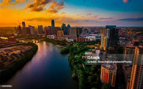 Atardecer Sobre Austin Texas Destino Turístico De América Verano 2021