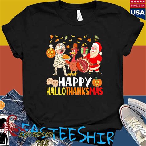Happy Hallothanksmas Halloween Thanksgiving Christmas Day Shirt