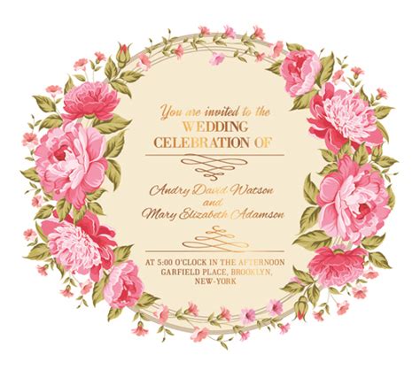 Pink Flower Frame Wedding Invitation Cards 02 Free Download