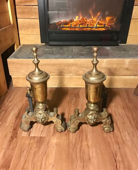 Fireplace Andirons A Pair Of Vintage Solid Brass Andirons Etsy
