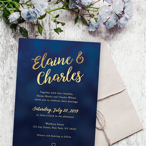 This Navy Blue And Gold Printable Wedding Invitation Template Features