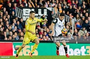 GonCalo Manuel Ganchinho Guedes of Valencia CF fights for the ball ...