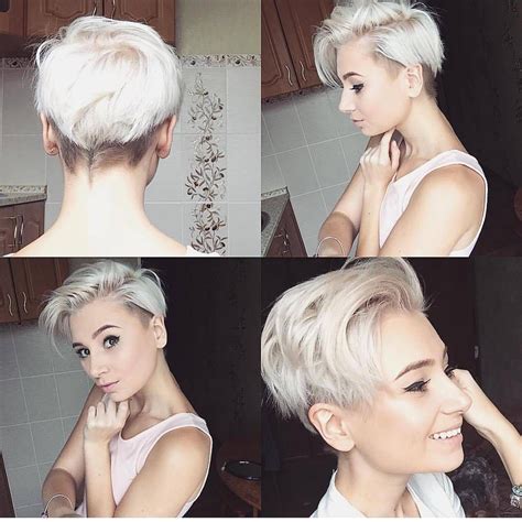 All Sizes Messy Side Parted Undercut Pixie With Platinum Color