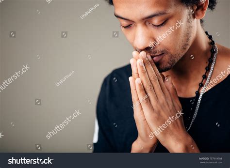 Closeup Portrait Young Man Praying Hands Stock Photo Edit Now 757919908