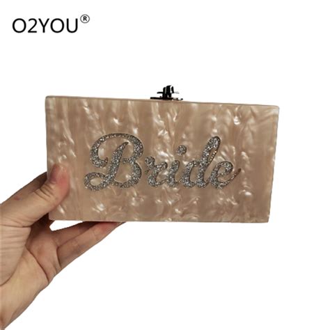 Nude Color Silver Glitter Name Bride Customized Personnal Acrylic Box Clutches Mirror Inside