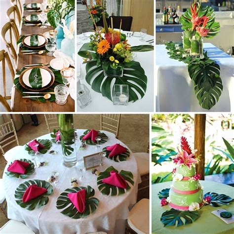 12pc Artificial Leaf Tropical Palm Leaves Diy Summer Forest Theme Party