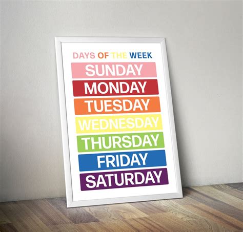 Days Of The Week Printable Poster Nursery Art Preschool Etsy
