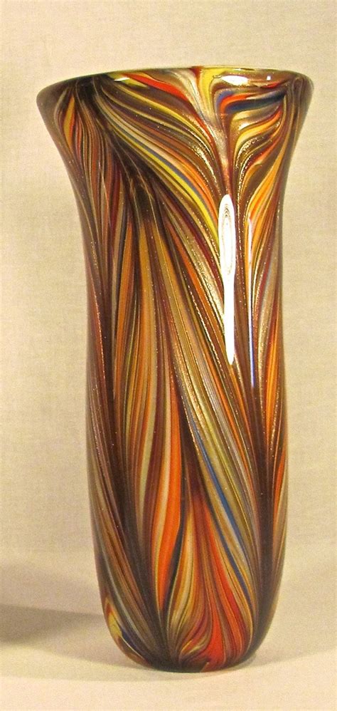 Vintage Murano Art Glass Vase Mid Century Pulled Feather Art Etsy