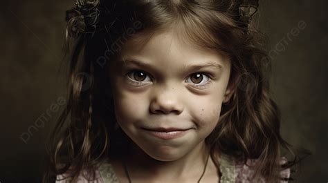Little Girl With Eyes Stares Directly At The Camera Background Ugly