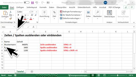 Excel Spalten Und Zeilen Ein Ausblenden Per Tastenkombination Windows Faq