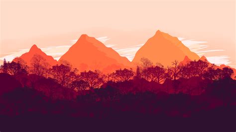 Wallpaper Forest Sunset Warm Colours Simple Minimalist Orange Red Purple Dark