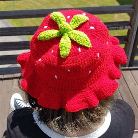 Strawberry Crochet Bucket Hat Etsy