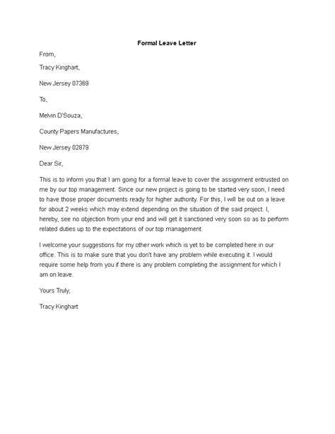 Letter writing in english trick | letter writing | letter writing in hindi/english format|cbse 10/12. Sample Formal Leave Letter | Templates at ...