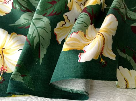 Glorious Hibiscus Tropical 40s Barkcloth// Vintage Hollywood Regency ...