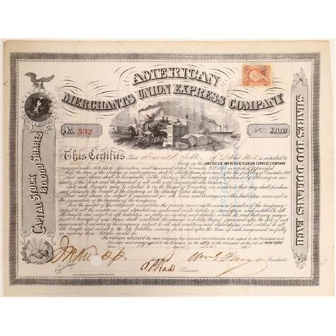William G Fargo And Jc Fargo Autograph On American Merchants Union