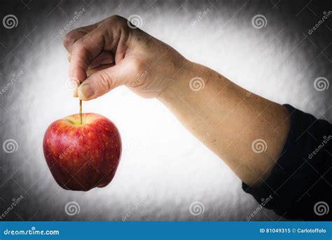 Apple Hanging From A Woman`s Hand Stock Image Image Of Choice Hand