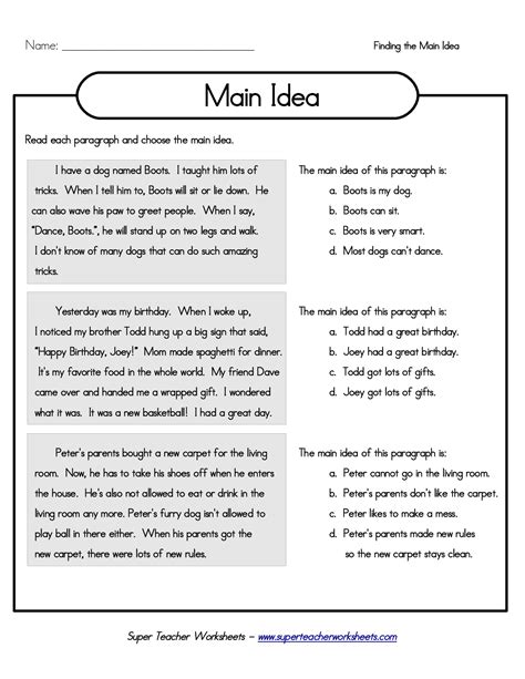 Main Ideas And Supporting Details Worksheet