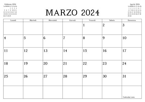 Calendario Mensile Marzo 2024 Da Stampare Hatti Koralle