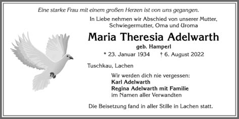 Traueranzeigen Von Maria Theresia Adelwarth Augsburger Allgemeine Zeitung