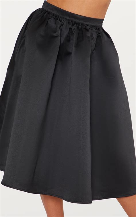 Black Satin Full Midi Skirt Skirts Prettylittlething Ksa