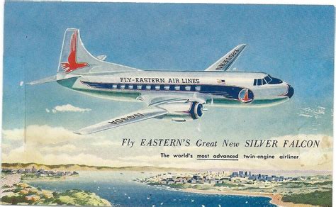 Eastern Airlines Postcard Vintage 1950s Eal Airlines Silver Falcon
