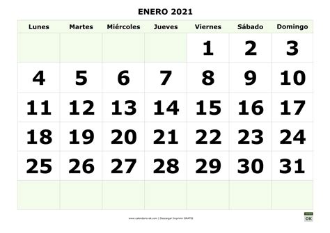 Calendario para imprimir números grandes Calendario julio Calendario