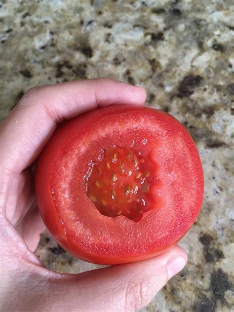 The Inside Of This Tomato Looks Like A Strawberry Rpareidolia