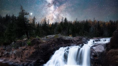 Download Wallpaper 1920x1080 Waterfall Milky Way Stars Night Nature