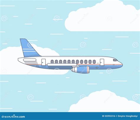 Vector Flat Illustration Of A Plane In The Sky And Stock Vector