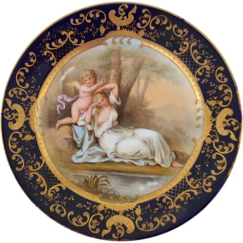 Royal Vienna Victorian portrait plate with a cupid design and cobalt ...