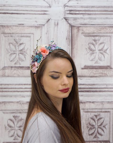 Fairy Princess Headband Pink And Blue Rose Crown Floral Etsy Floral